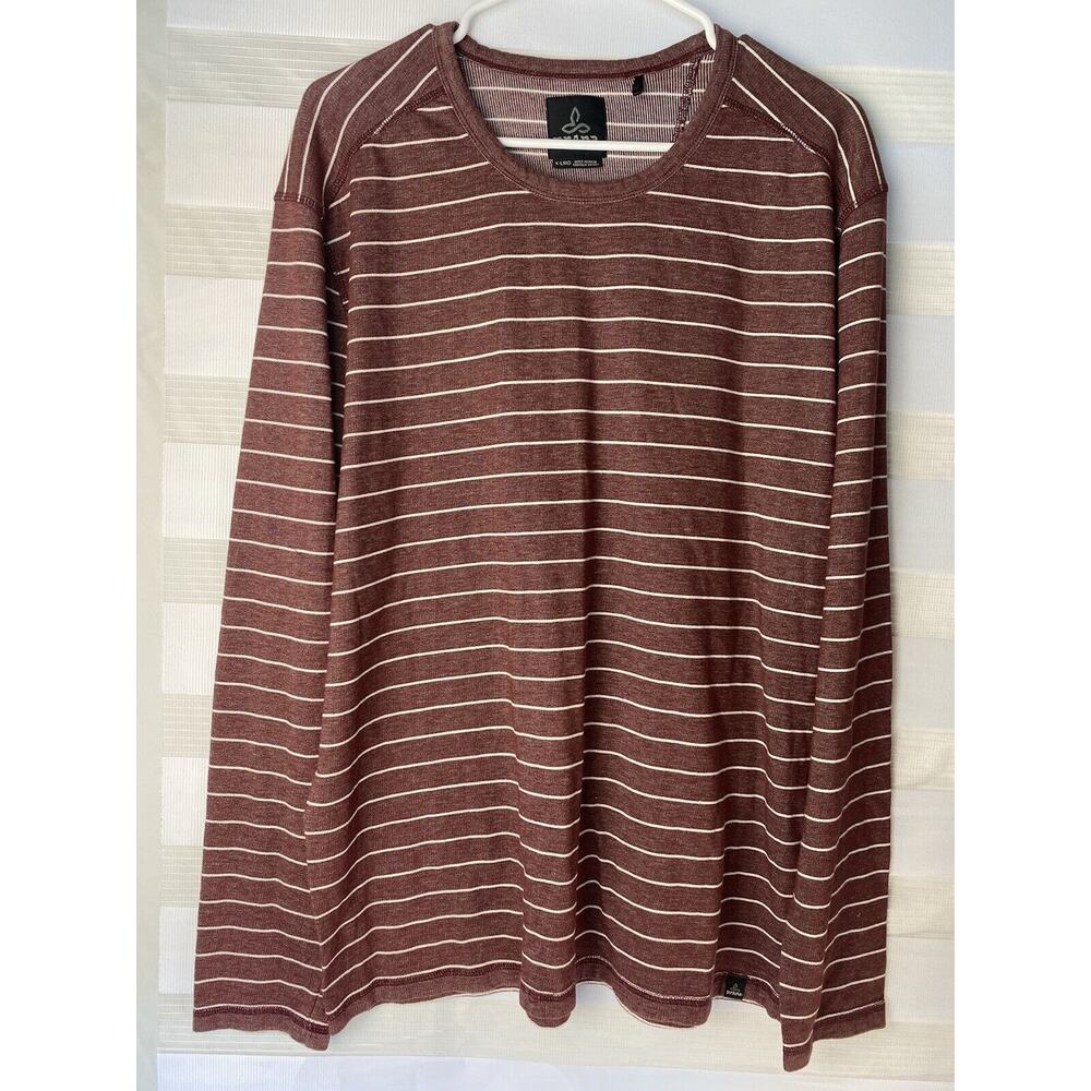 Prana Men's XL Red/White Striped Long Sleeves Crew Neck T-Shirt Pullover Casual